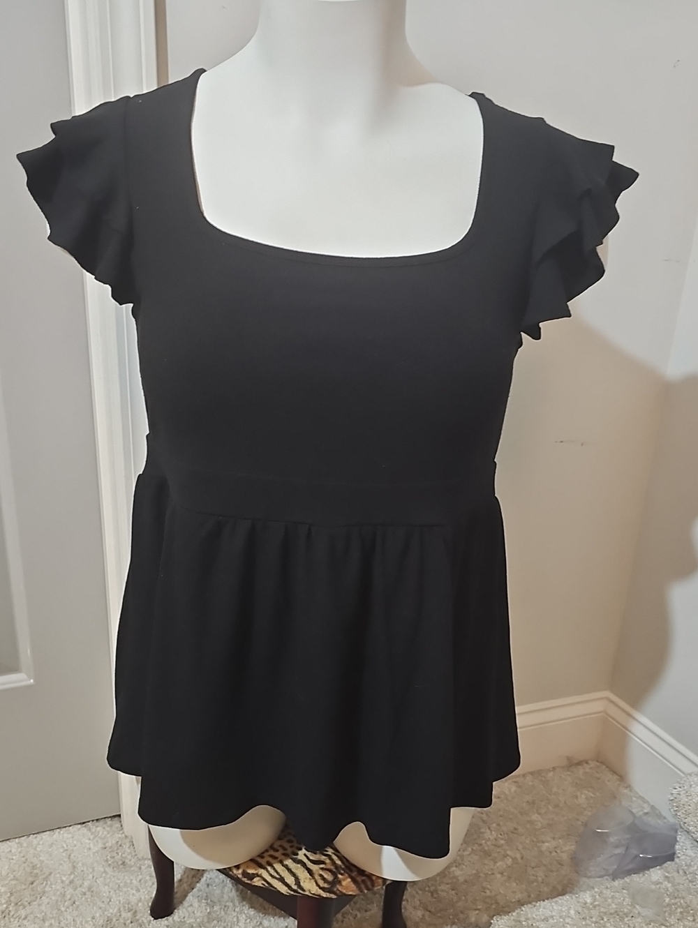 Torrid Black Square Neck Peplum Top with Flutter Sleeves